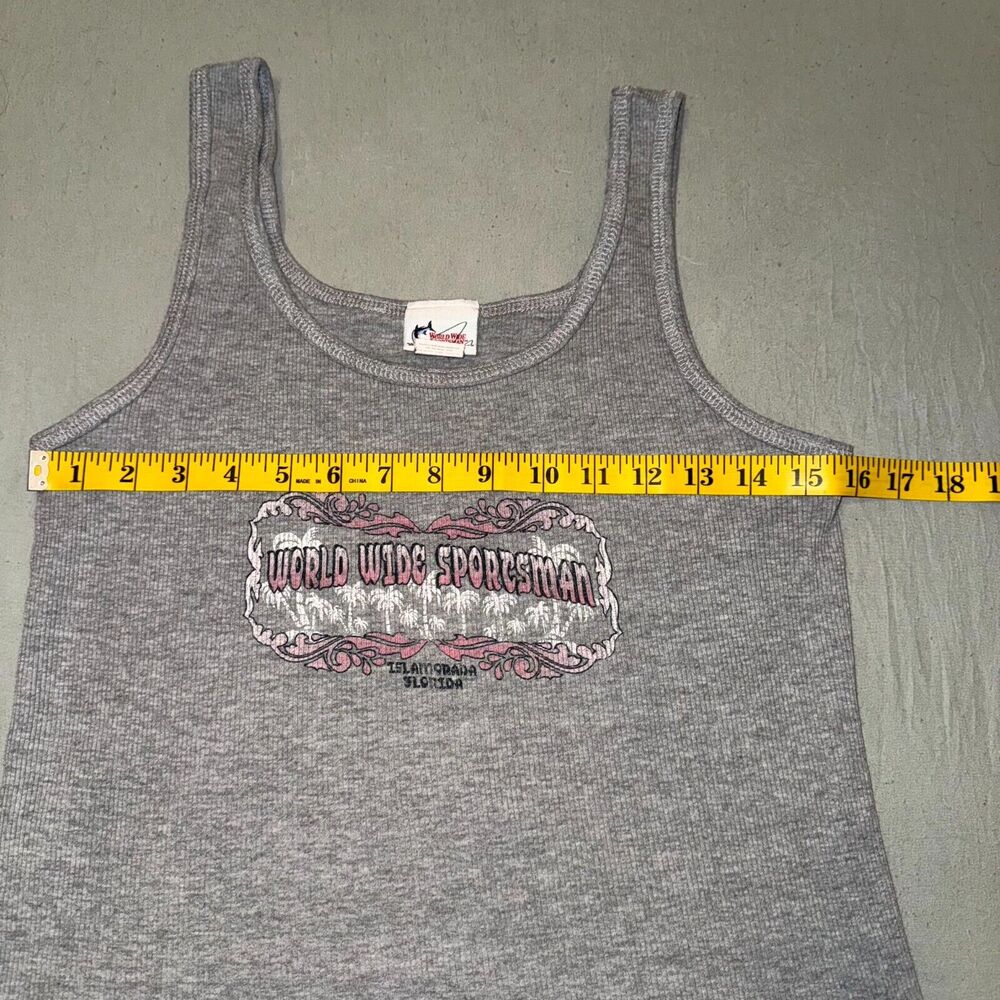 World Wide Sportsman Y2K Tank Women's Large Gray Knit Cotton Islamorada Florida - Picture 6 of 7